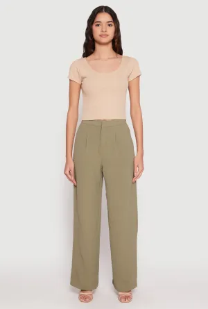 Airy Crepe Knit Wide Leg Dress Pants