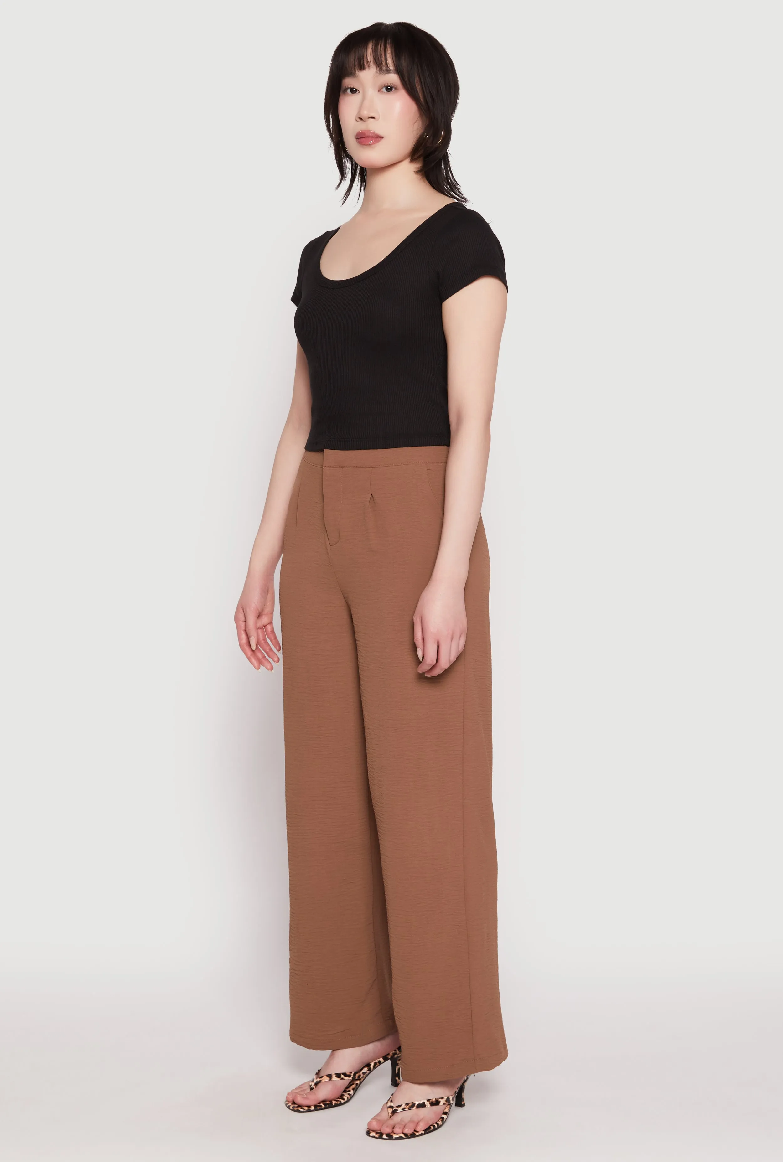 Airy Crepe Knit Wide Leg Dress Pants