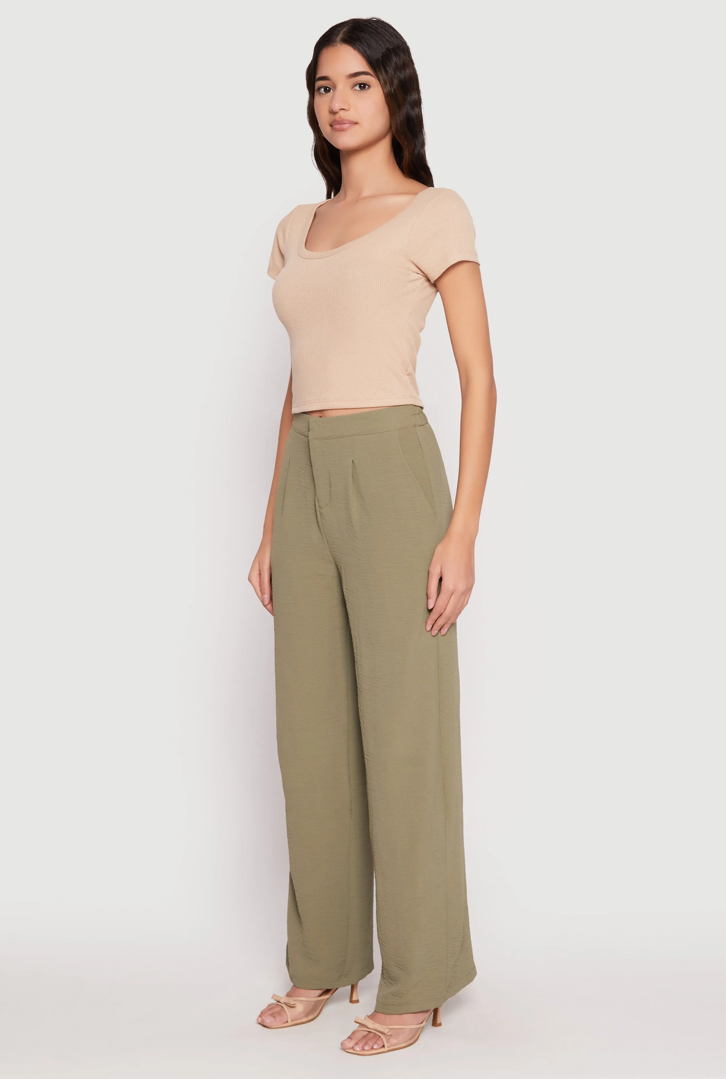 Airy Crepe Knit Wide Leg Dress Pants