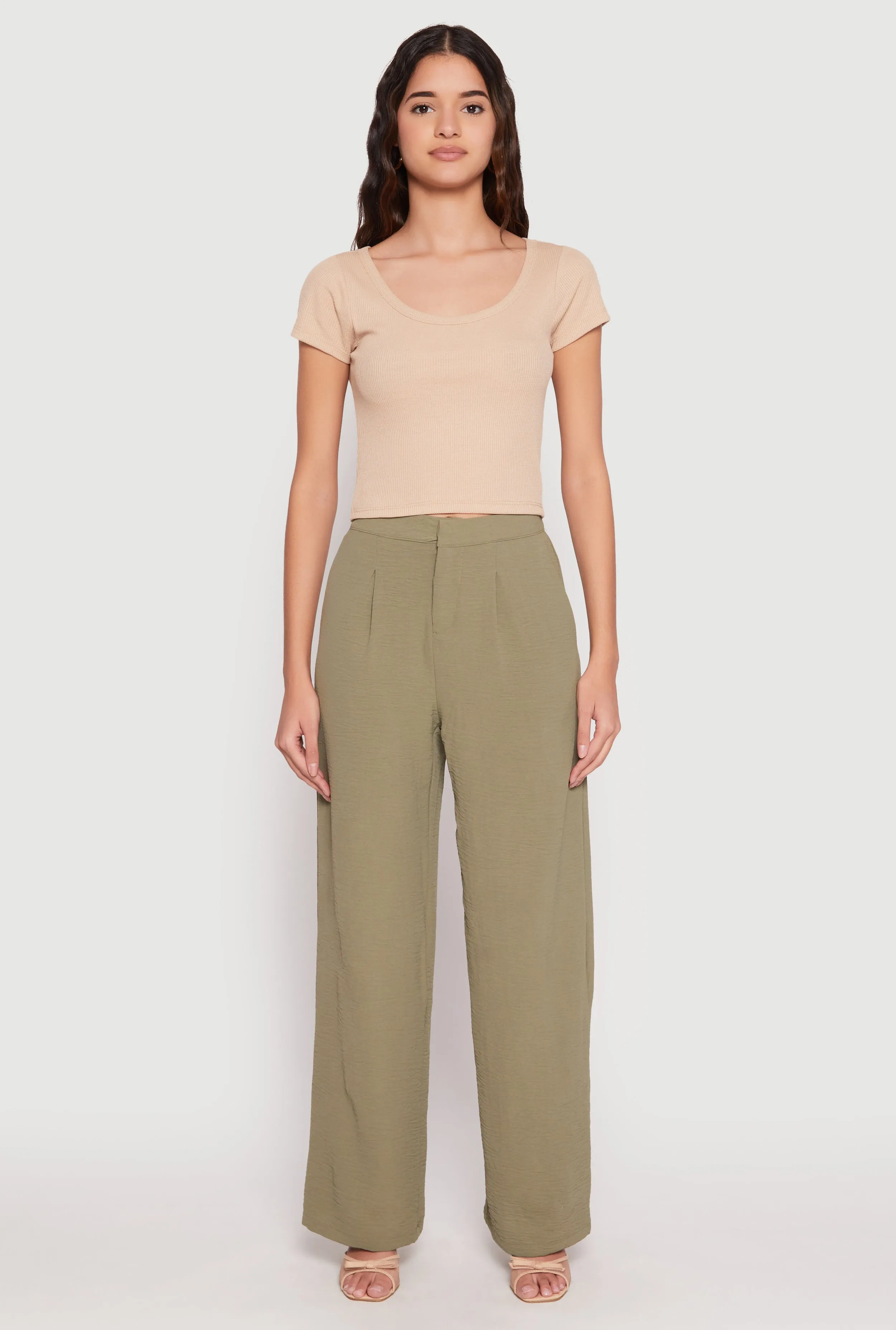 Airy Crepe Knit Wide Leg Dress Pants