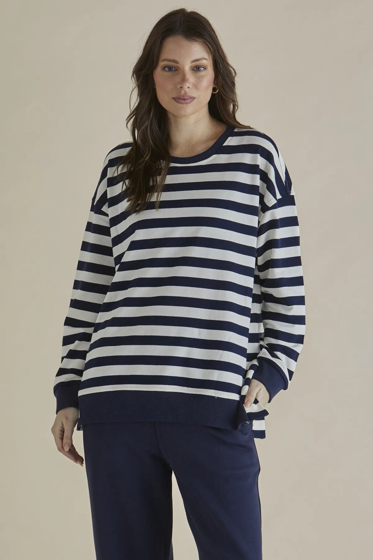Betty Basics Easy Crew Sweat Navy Stripe