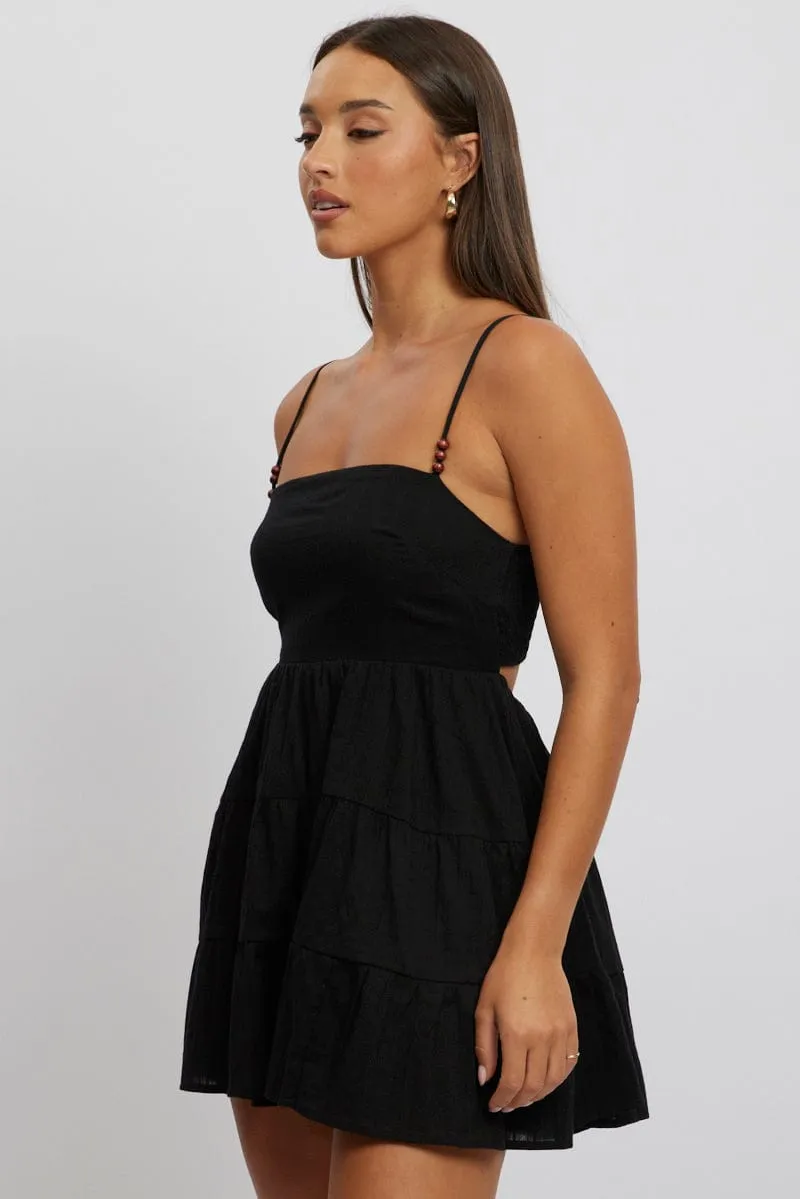 Black Fit And Flare Dress Bead Embellishment  Mini