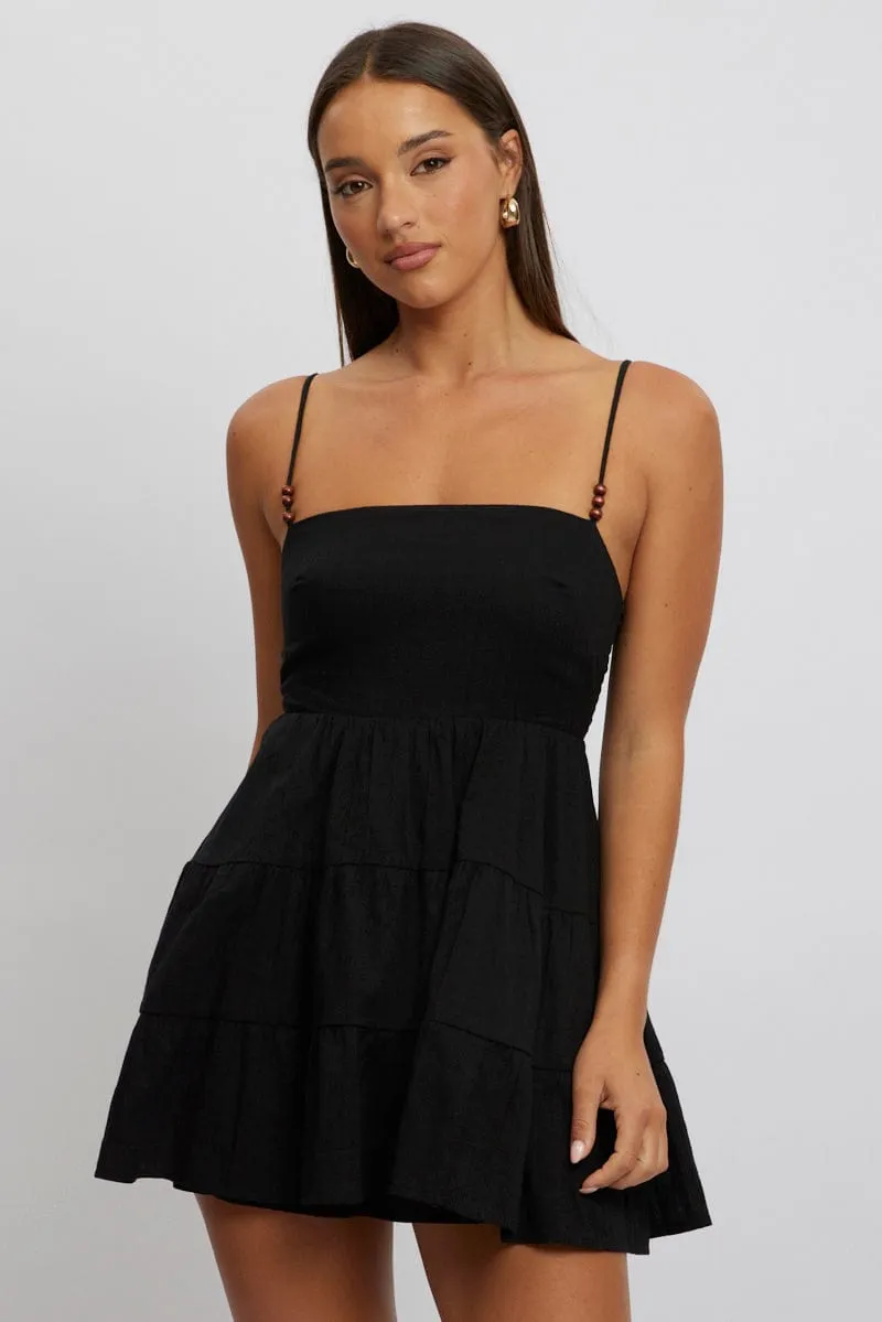 Black Fit And Flare Dress Bead Embellishment  Mini