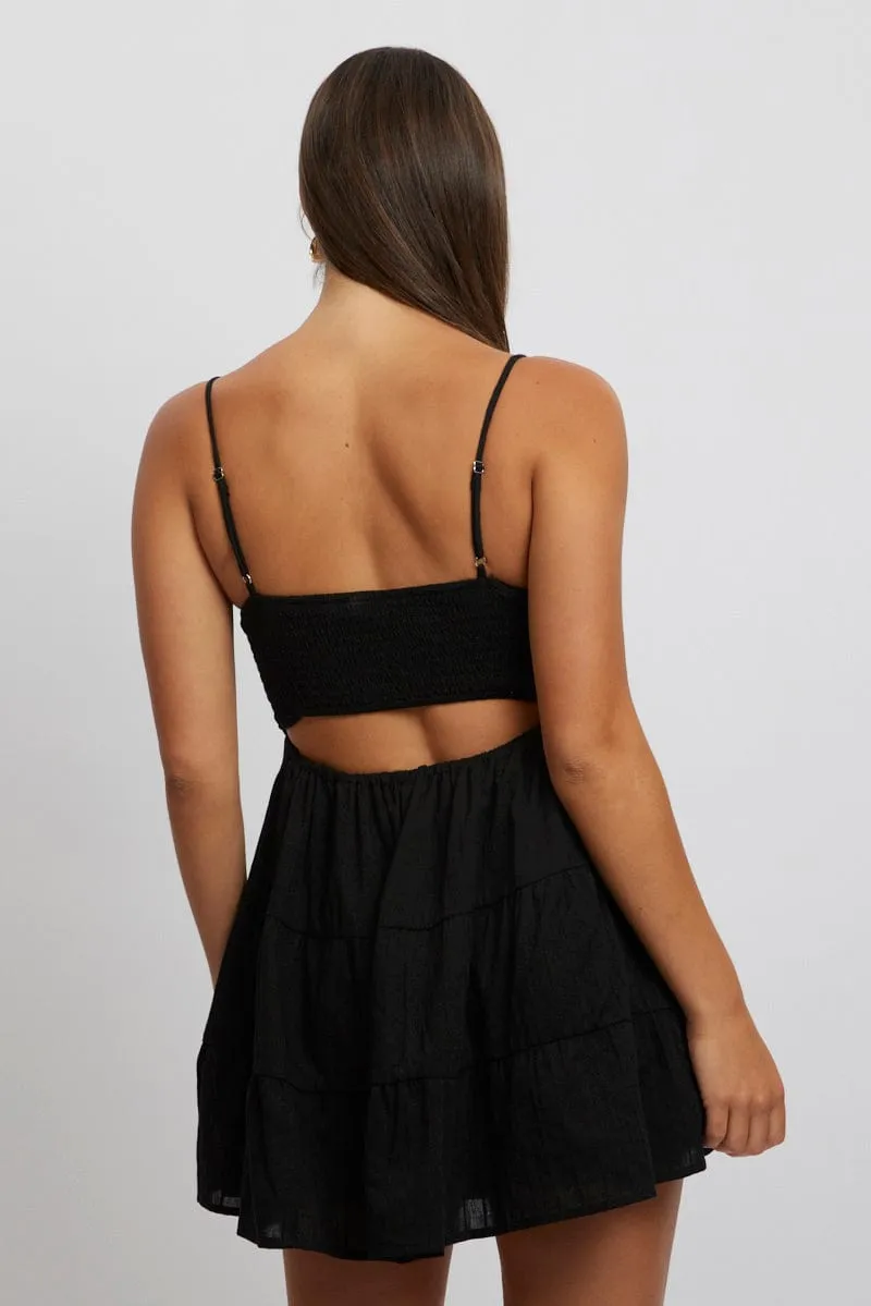 Black Fit And Flare Dress Bead Embellishment  Mini
