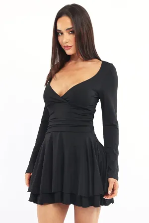 Black Fit And Flare Dress Bell Sleeve