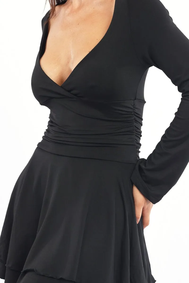 Black Fit And Flare Dress Bell Sleeve