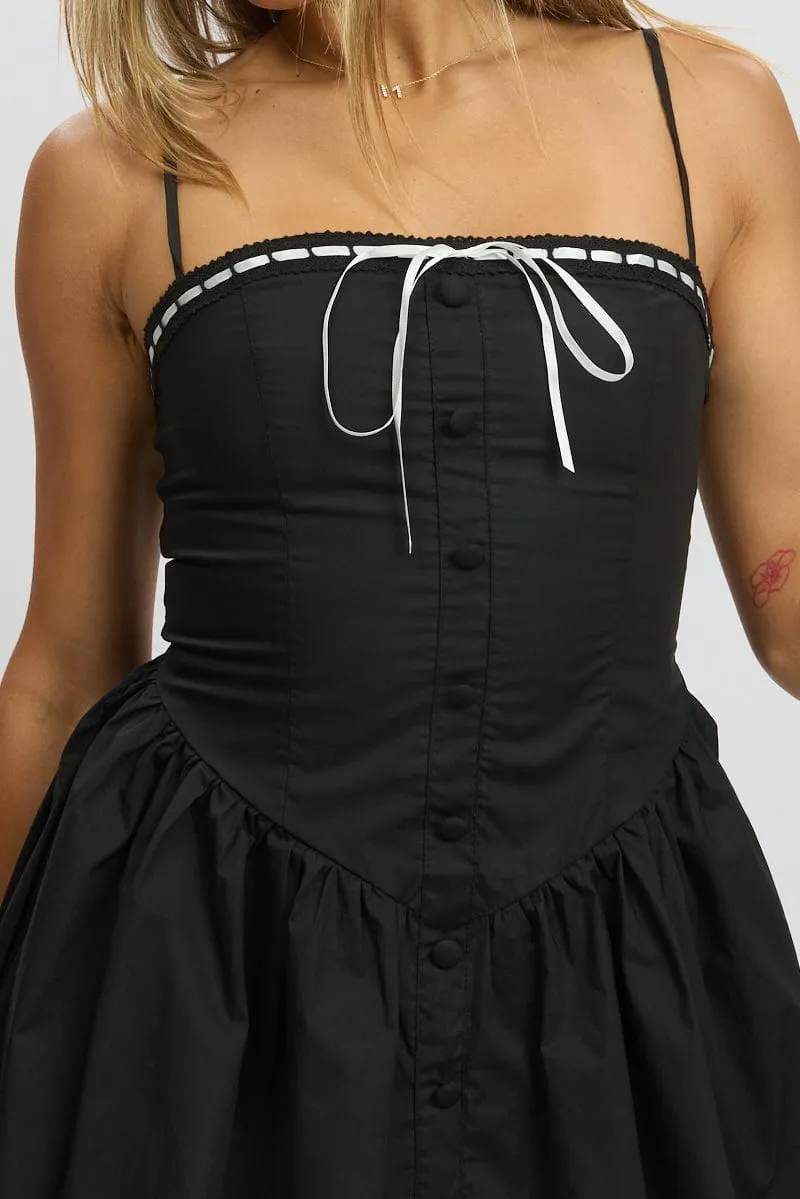 Black Fit And Flare Dress Ribbon Tape Mini