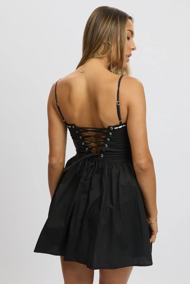 Black Fit And Flare Dress Ribbon Tape Mini