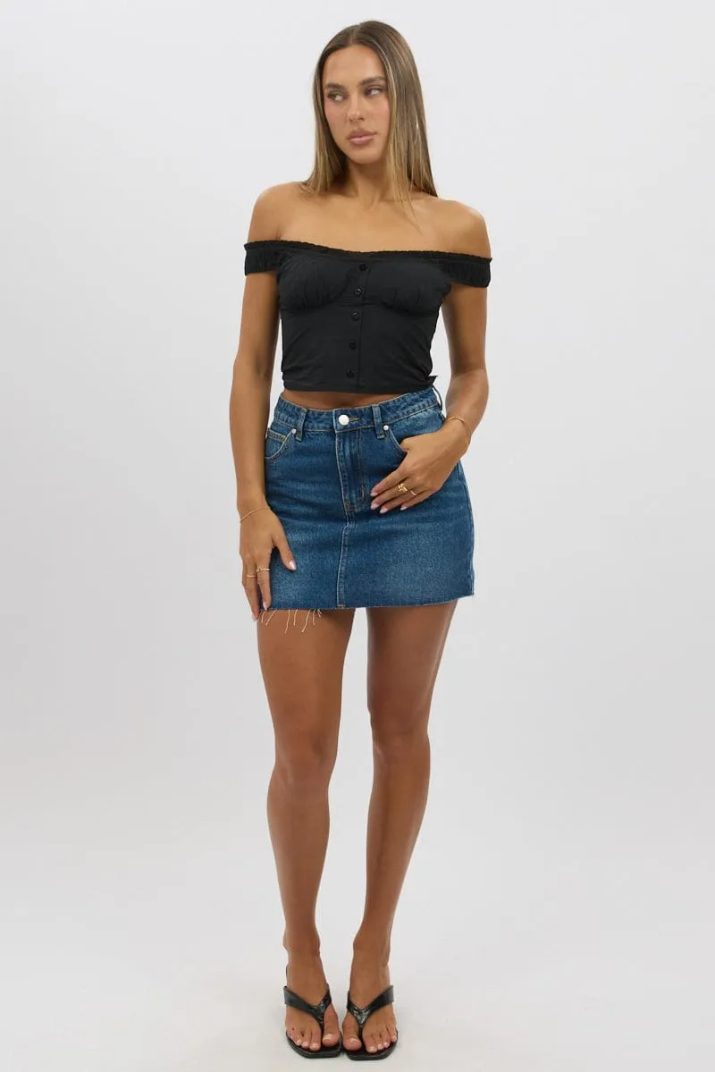 Black Frilled Cami Sleeveless Off Shoulder Top