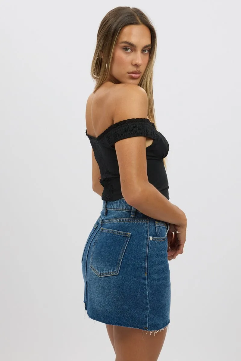 Black Frilled Cami Sleeveless Off Shoulder Top