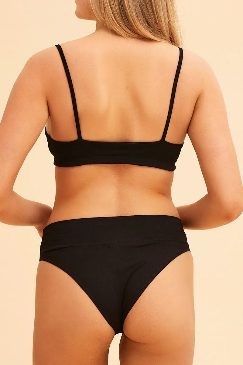 Black Full Brief Wide Waistband Detail Cotton Stretch