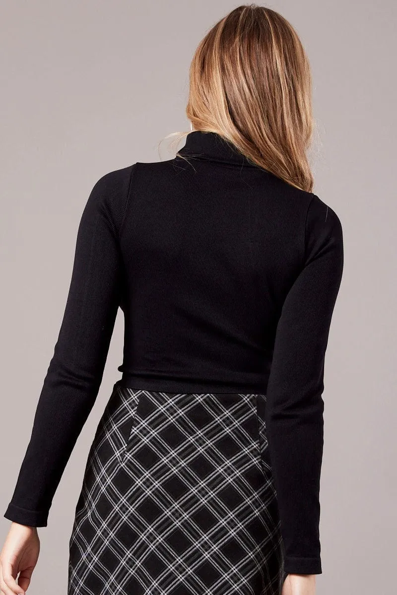 Black High Neck Top Long Sleeve Seamless