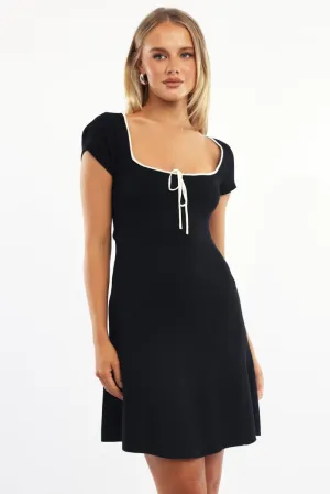 Black Knit Dress Fit and Flare Short Sleeve