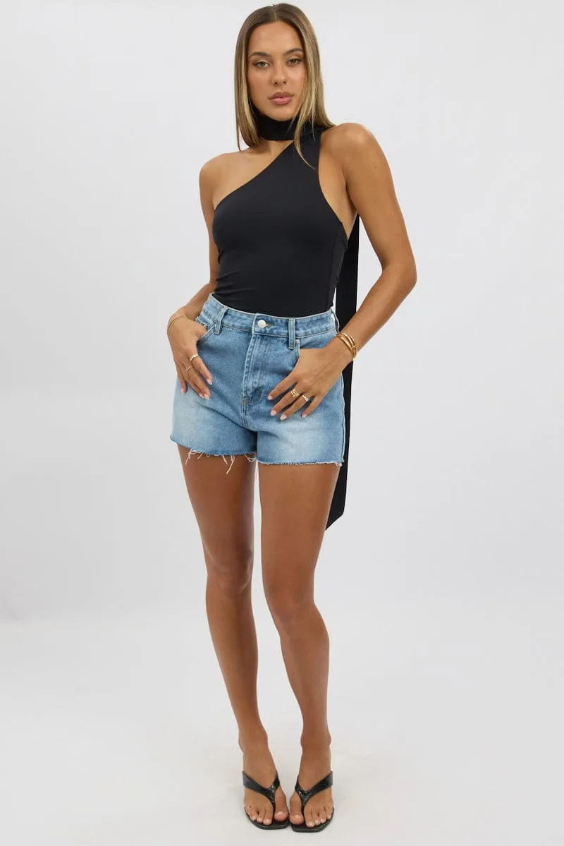 Black One Shoulder Top Scarf Neck