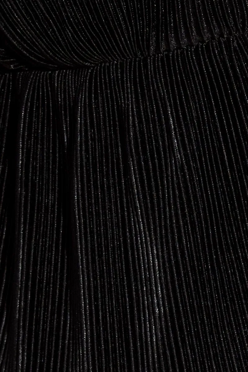 Black Plisse Top Sleeveless Tie Front