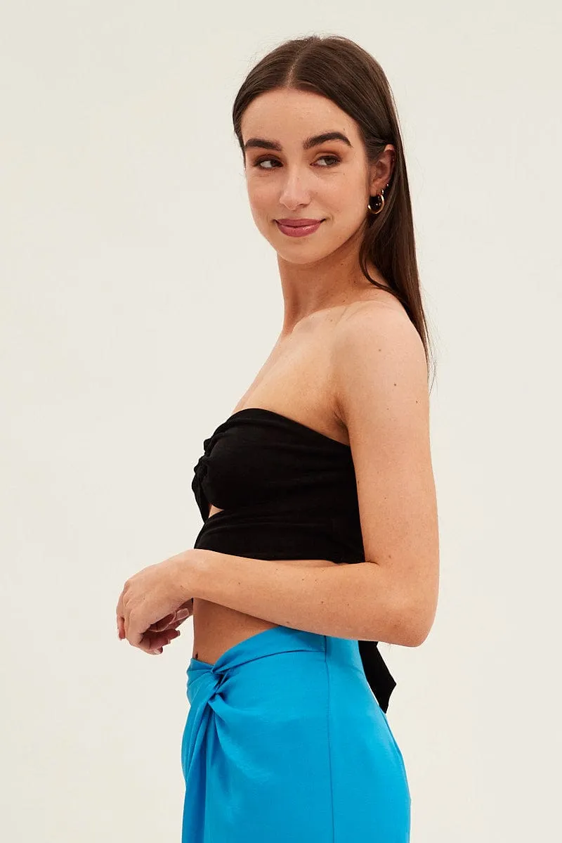 Black Ring Detail Strapless Crop Top