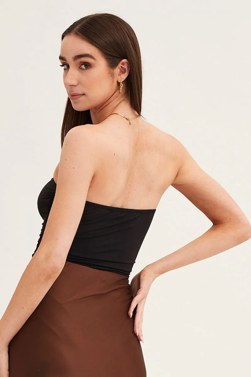 Black Ruched Front Strapless Bodysuit