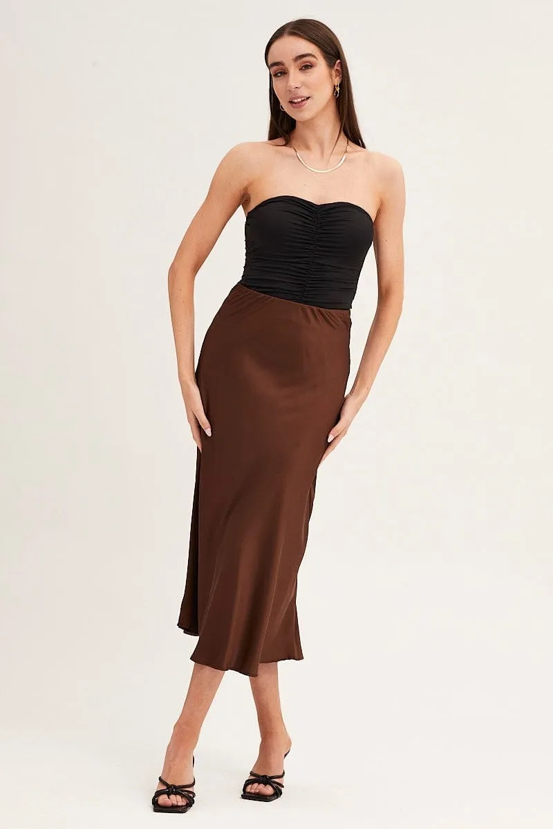 Black Ruched Front Strapless Bodysuit