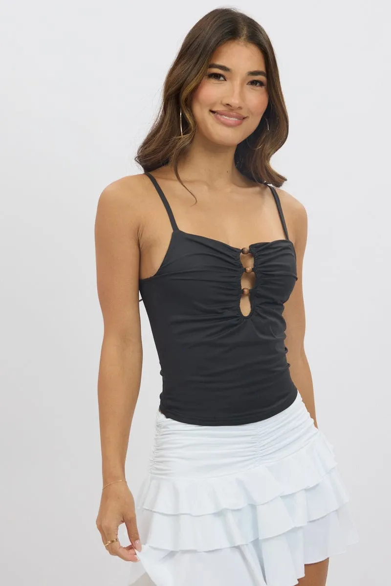 Black Singlet Top Beads With Details