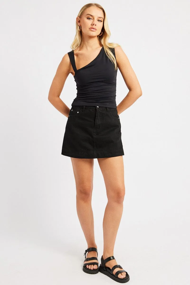 Black Sleeveless Top Asymmetrical Shoulder Straps