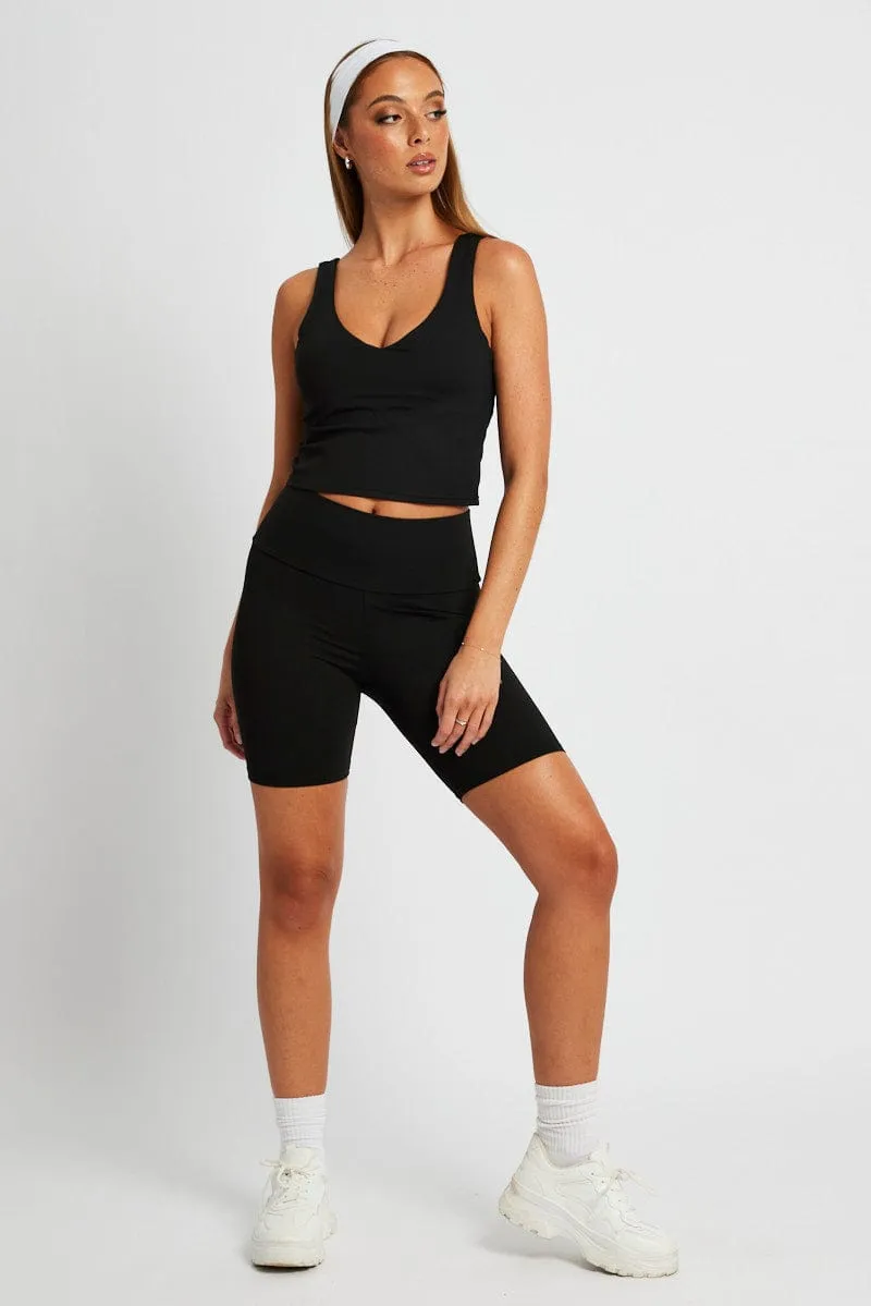 Black Tank Top Sleeveless V Neck