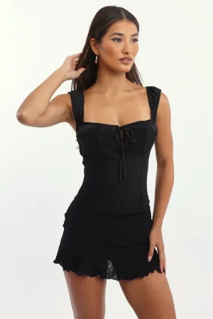 Black Textured Top Sweetheart Neckline Satin Contrast