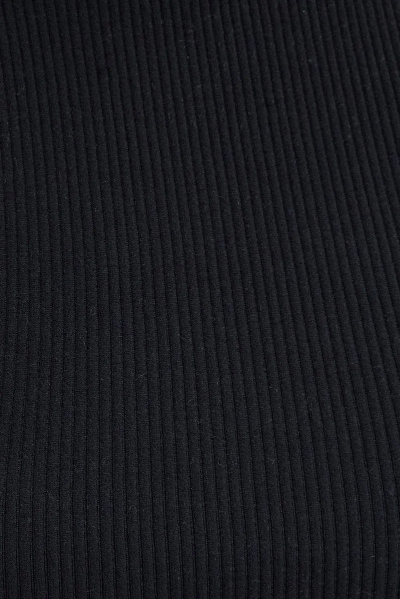Black Top Long Sleeve Round Neck String Back Seamless