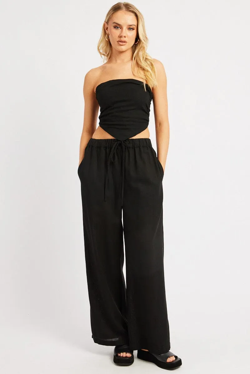 Black Wide Leg Pants Elasticated Waist