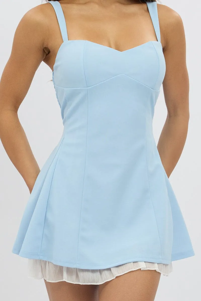 Blue Fit And Flare Dress Mini