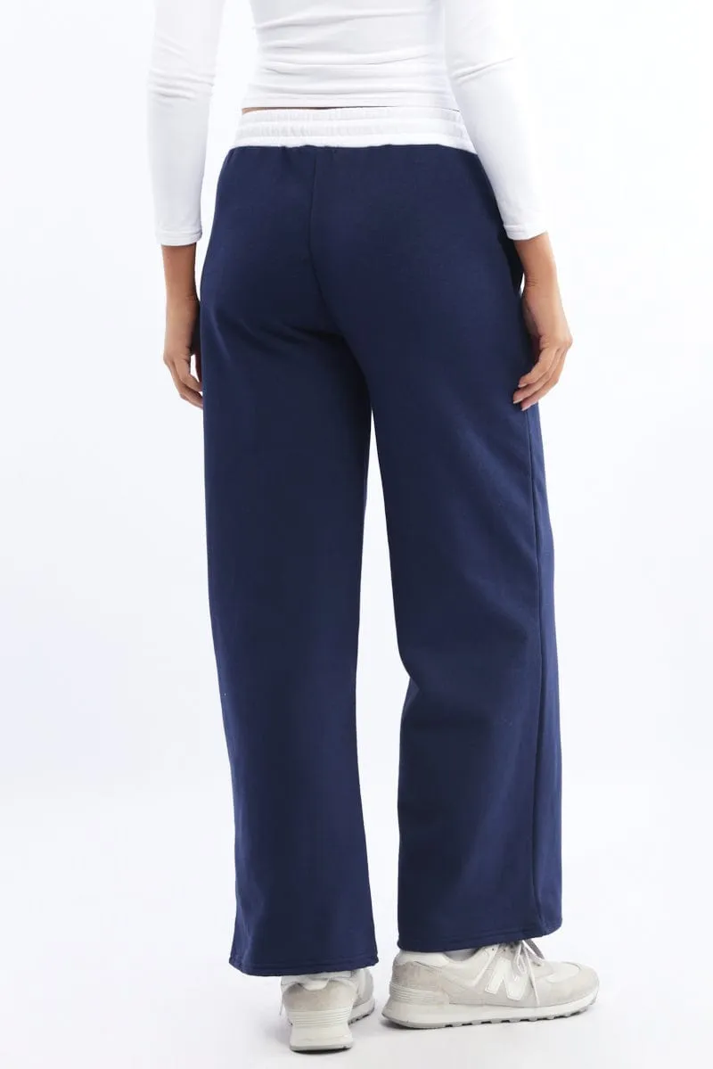 Blue Track Pants Wide Leg