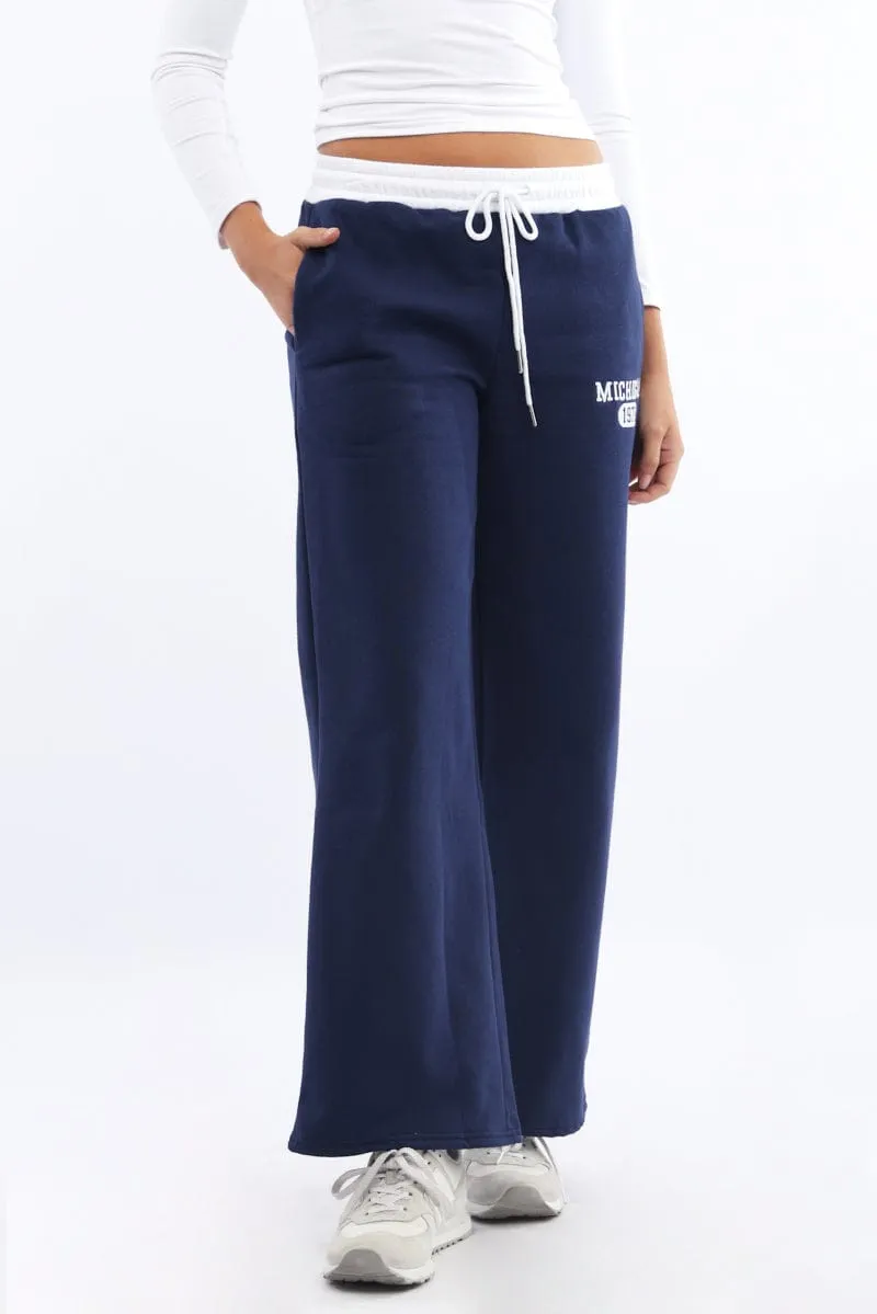 Blue Track Pants Wide Leg