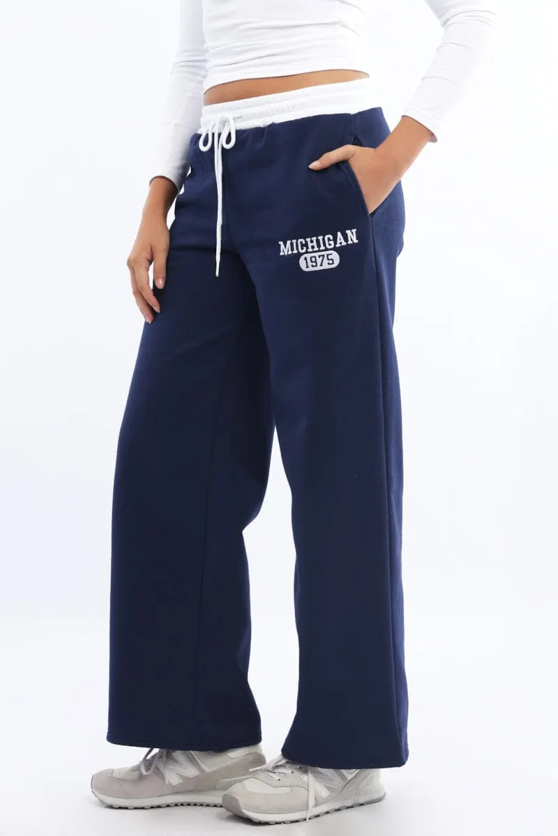 Blue Track Pants Wide Leg