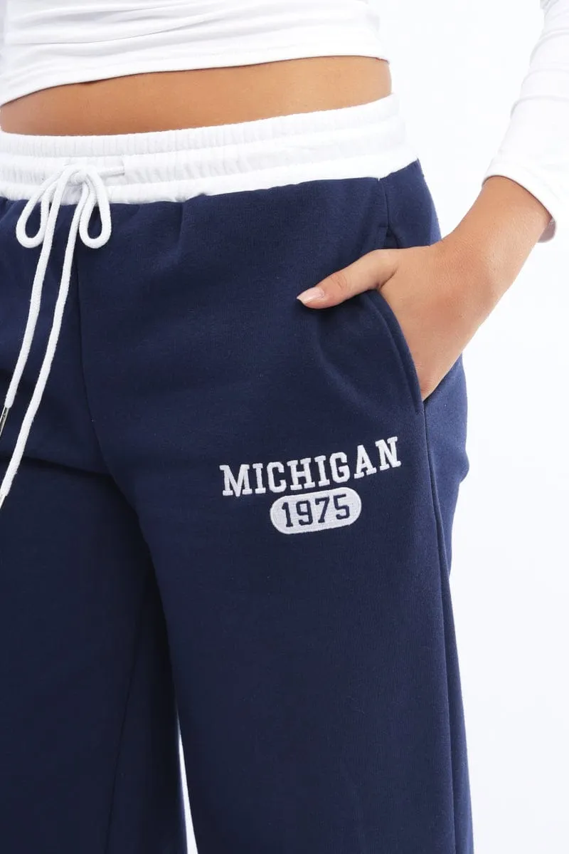 Blue Track Pants Wide Leg