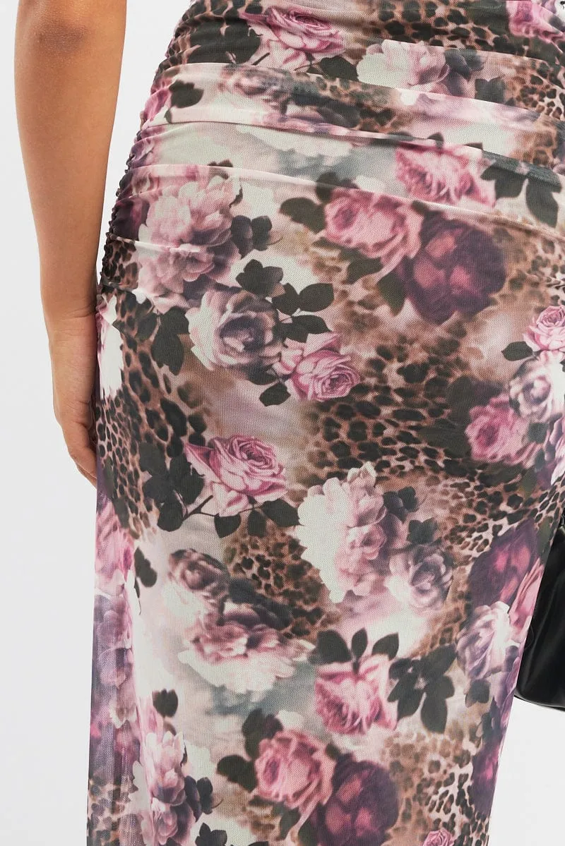 Brown Animal Print Bodycon Dress Halter Neck