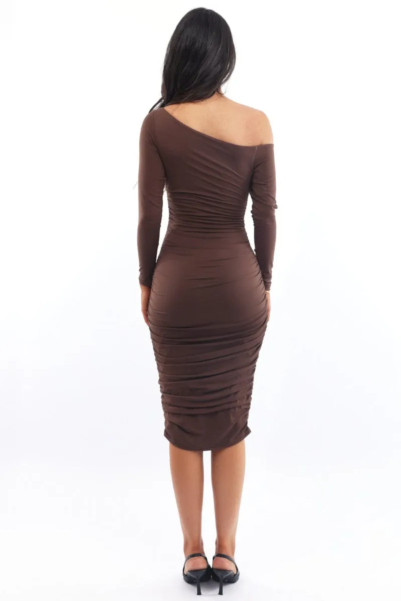 Brown Bodycon Dress Long Sleeve