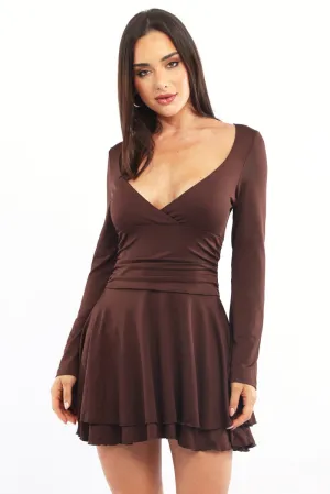 Brown Fit And Flare Dress Bell Sleeve