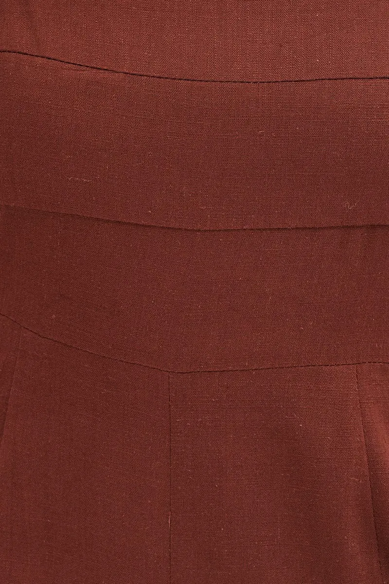 Brown Sleeveless Tie Back Jumpsuit Linen Blend