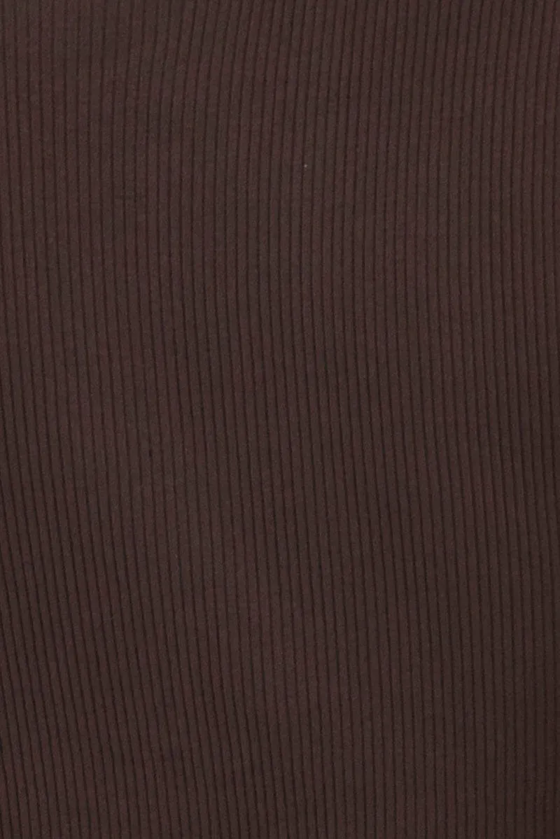 Brown Top Crop Round Neck Diamante Seamless