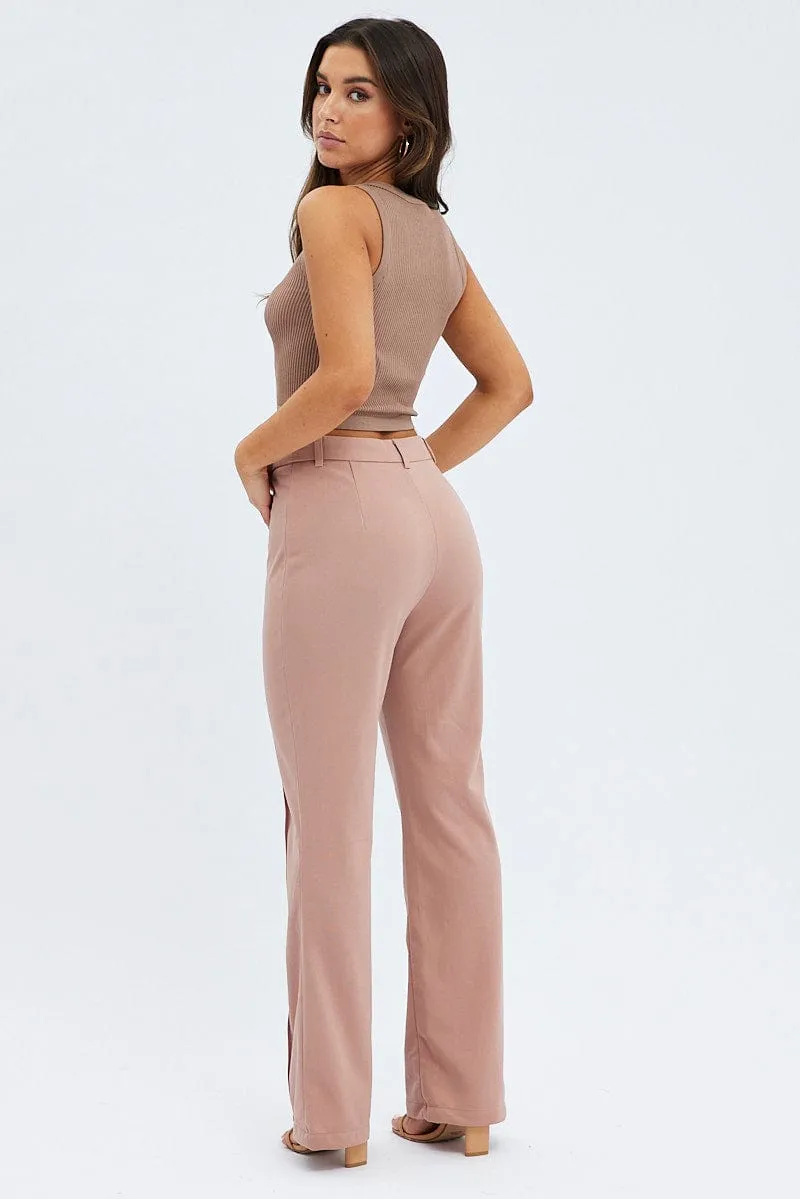 Brown Wide Leg Pants High Rise Workwear