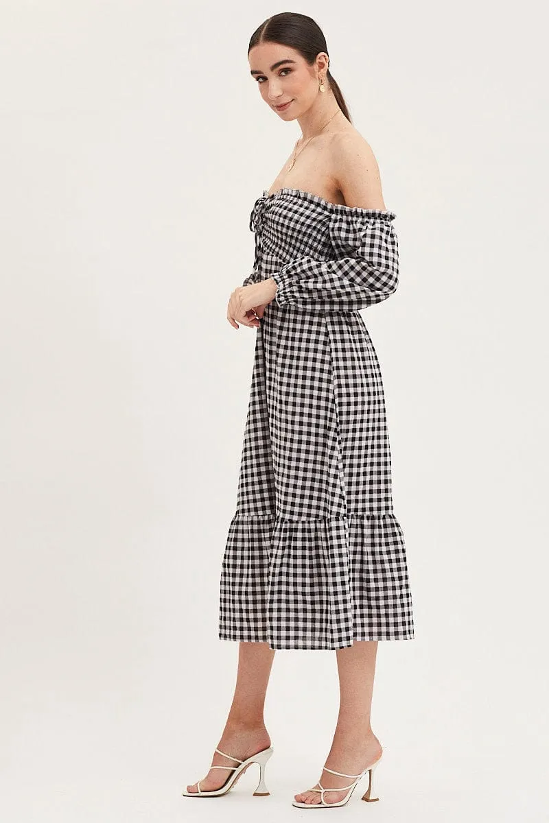 Check Dress Off Shoulder Maxi