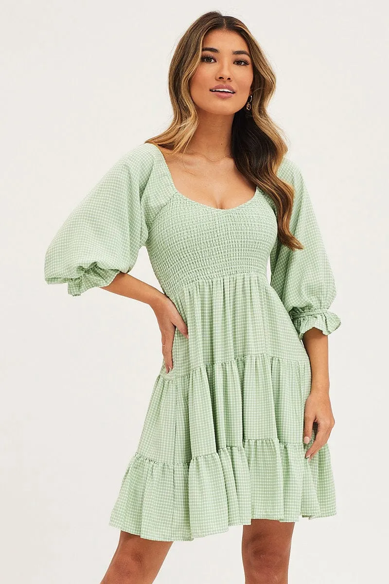 Check Mini Dress Short Sleeve