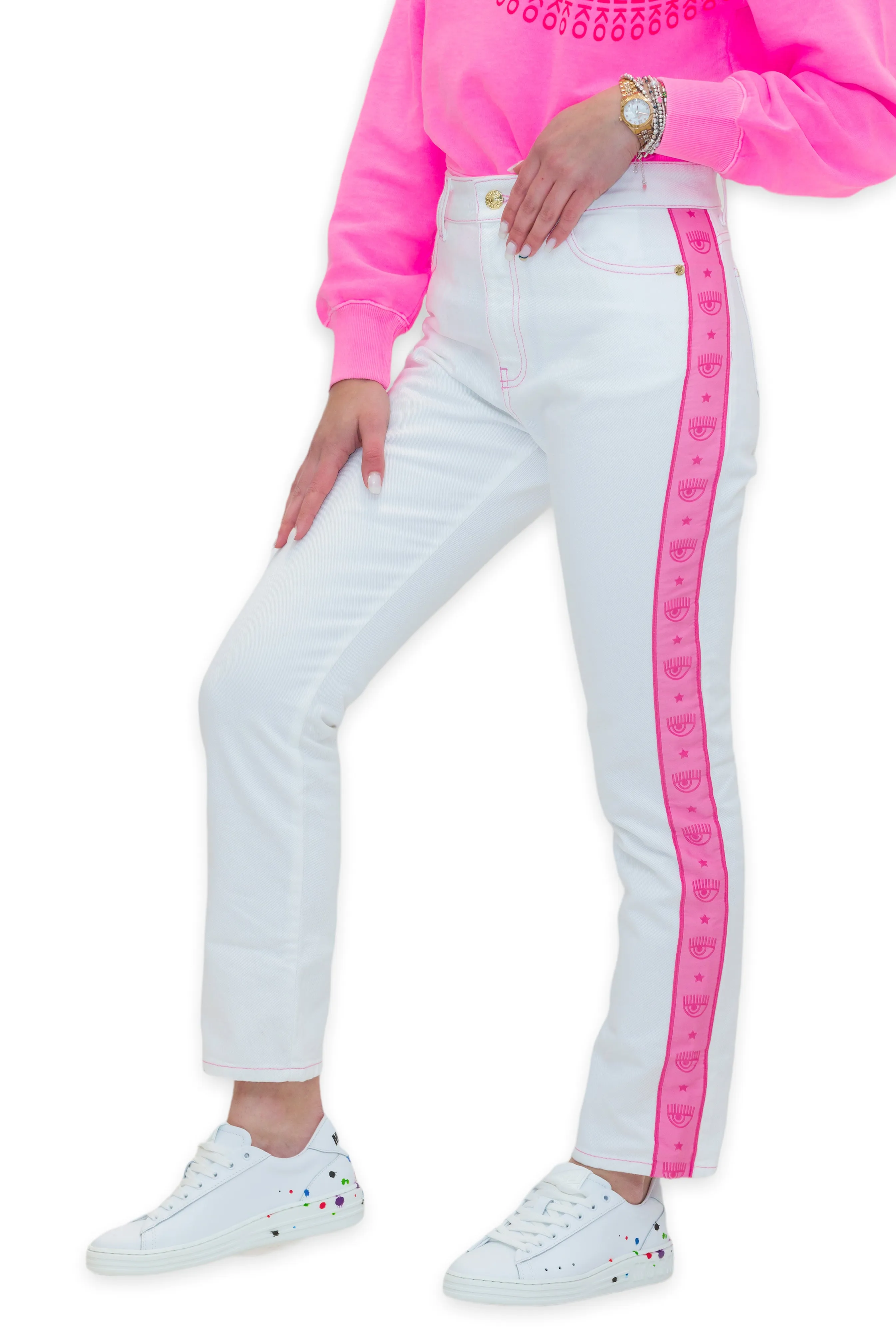 Chiara Ferragni Logomania Stripe Straight-Leg Jeans