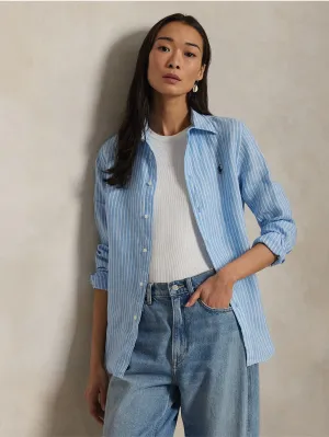 Classic Fit Striped Linen Shirt Blue/White