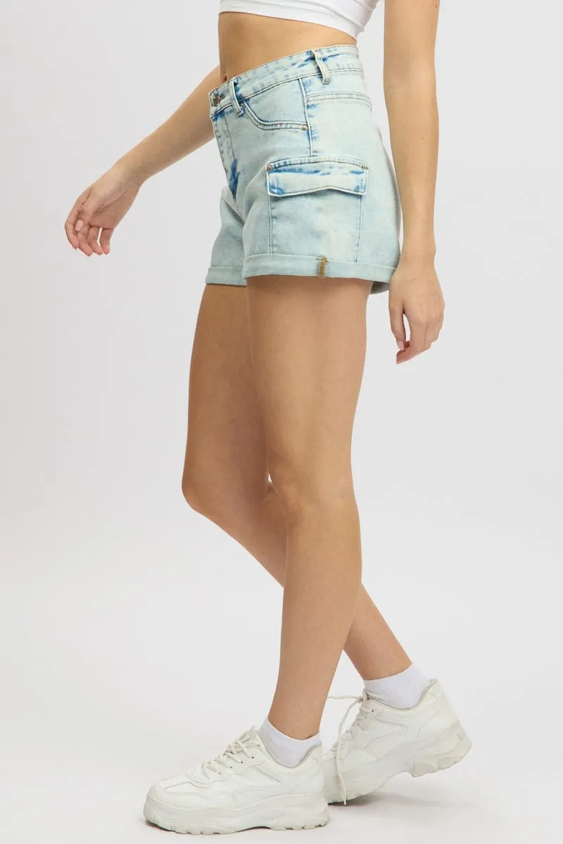 Denim Cargo Denim Short Mid Rise