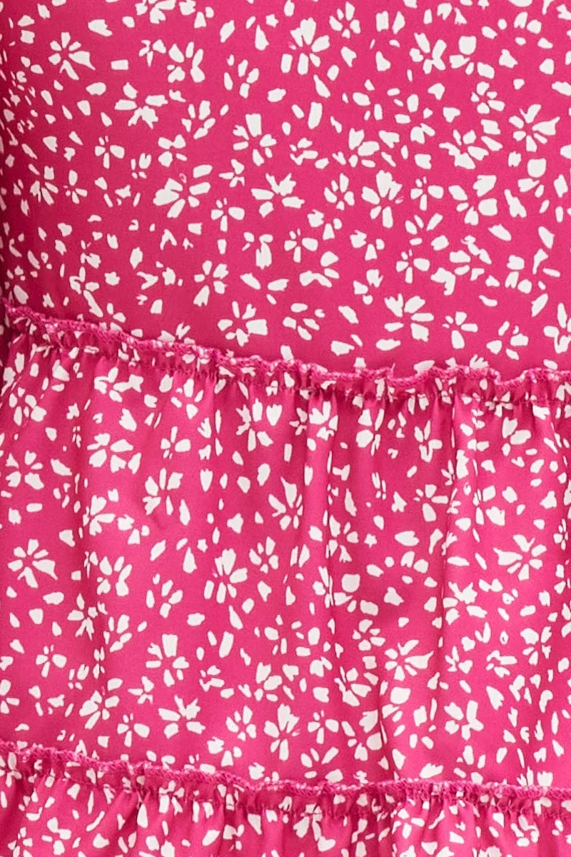 Ditsy Print Ruffle Top Long Sleeve