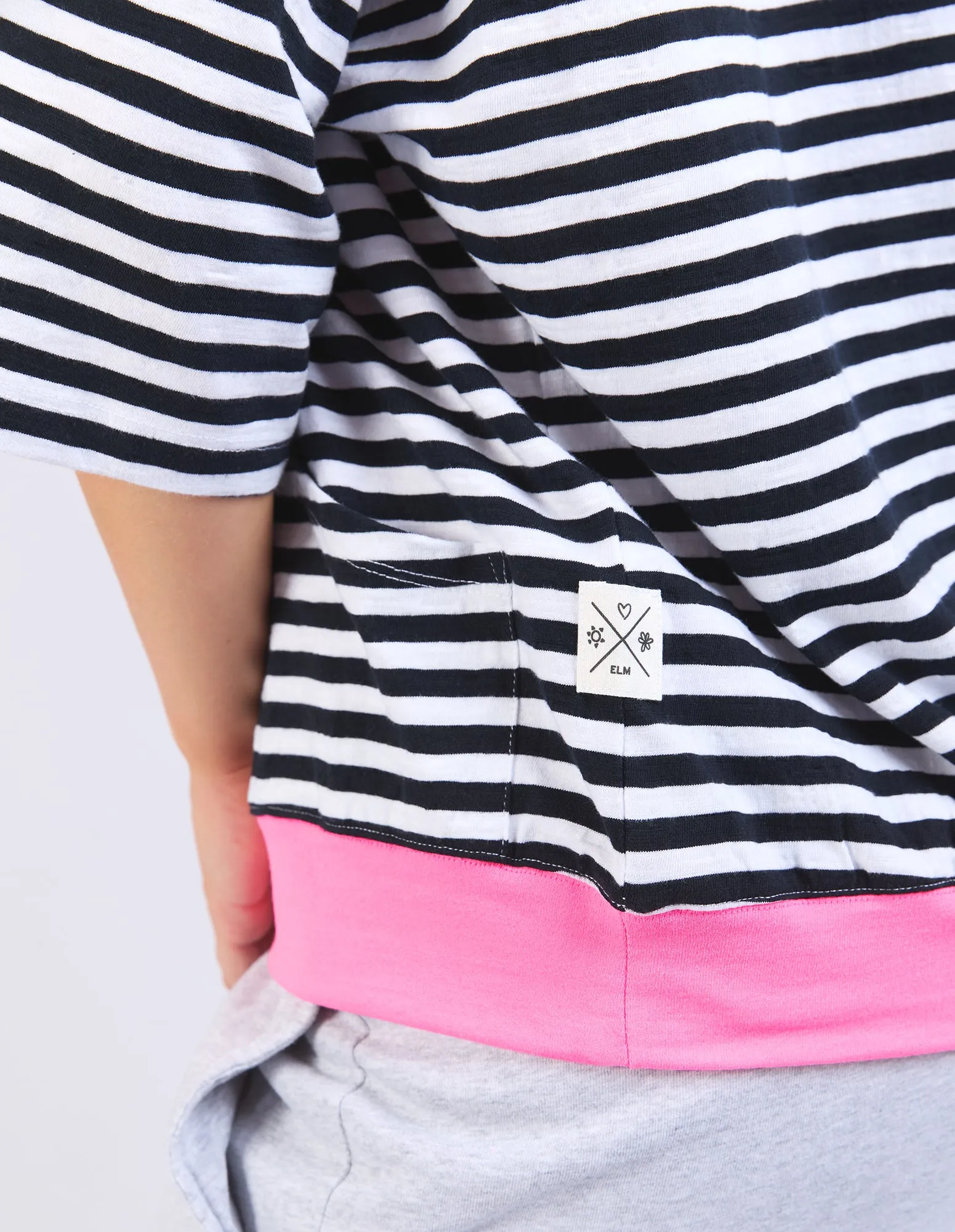 Elm Mazie Stripe Ringer Sweat Navy & White Stripe Neon Pink Trim