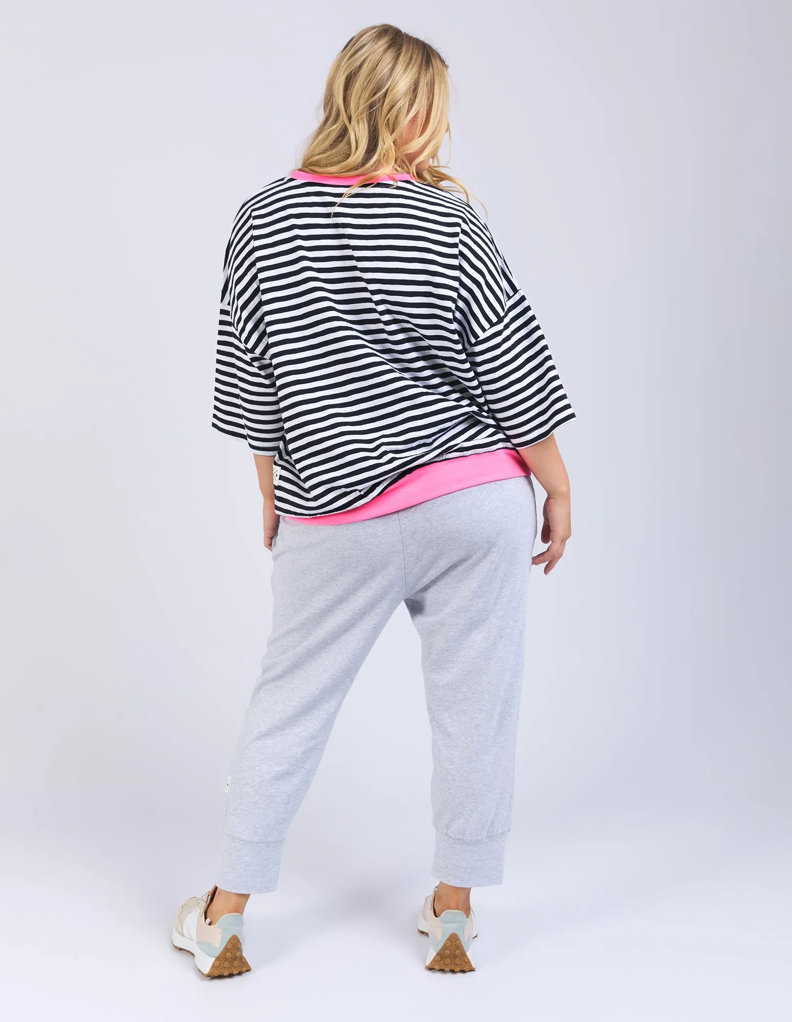 Elm Mazie Stripe Ringer Sweat Navy & White Stripe Neon Pink Trim