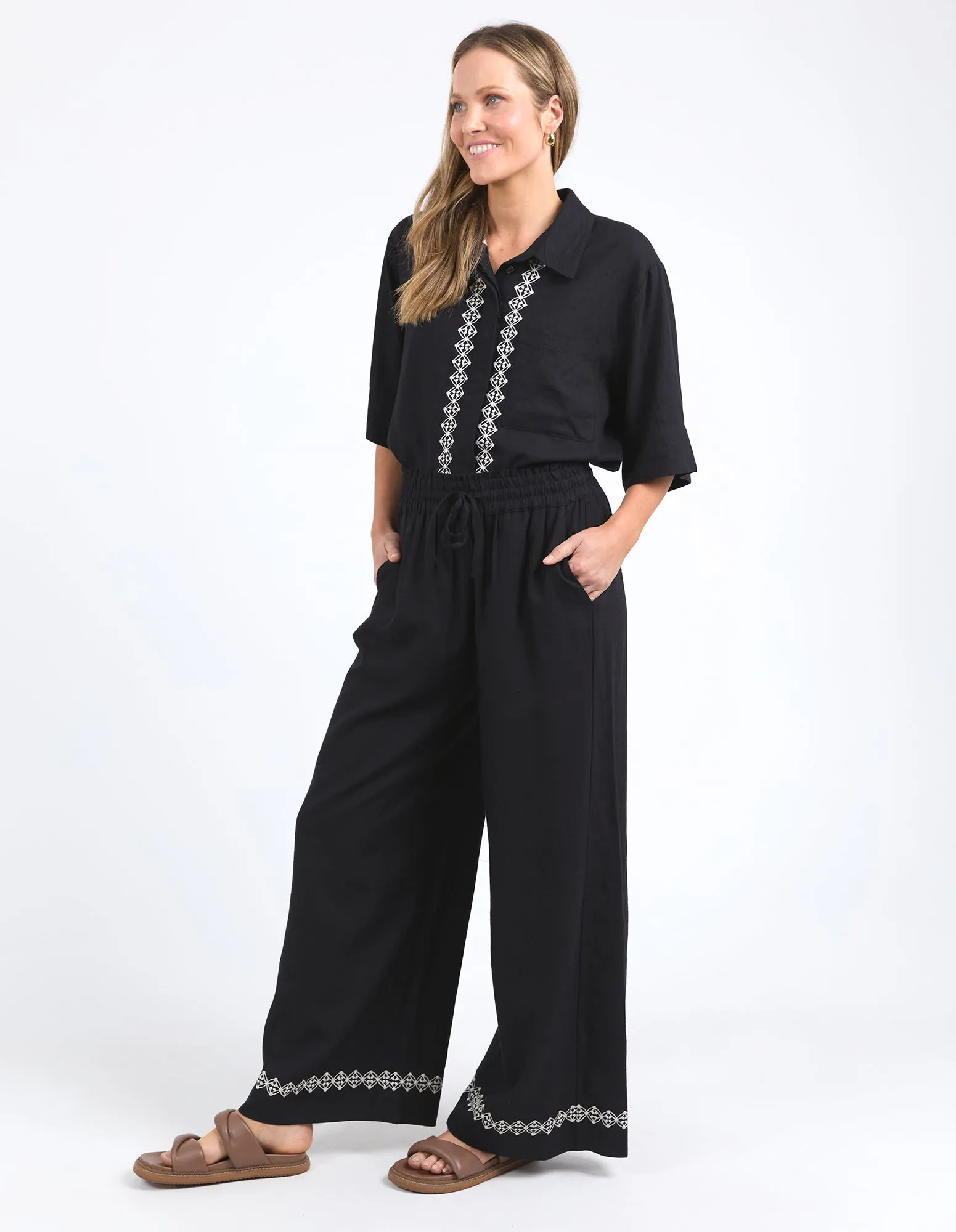 Elm Nina Embroidered Pant Black