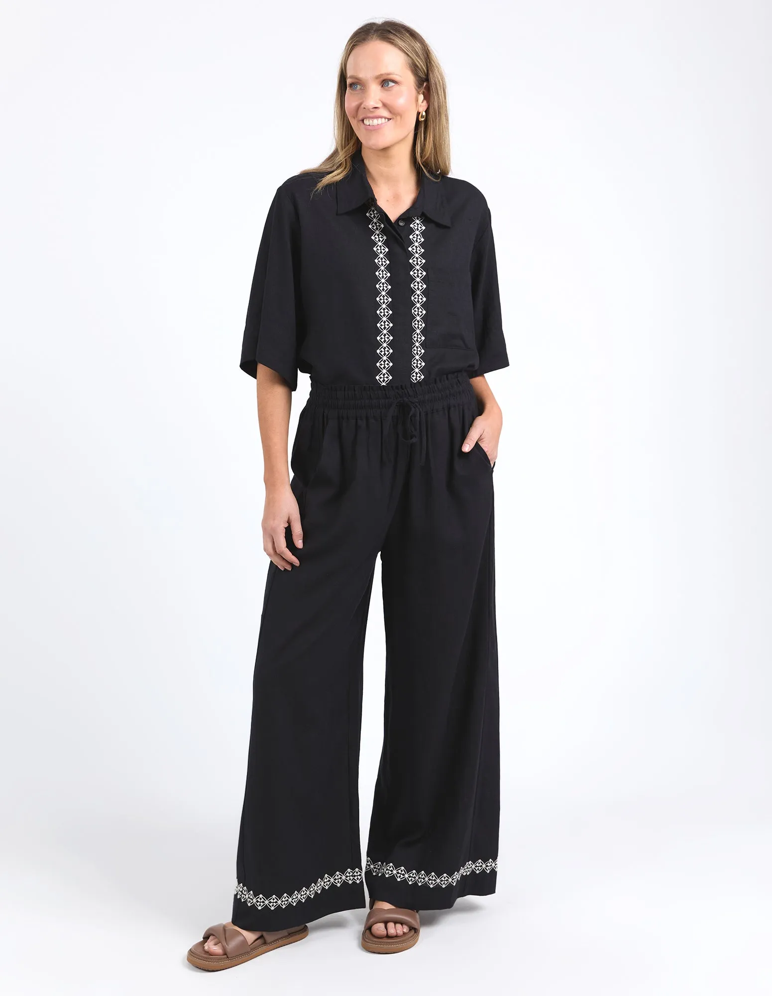 Elm Nina Embroidered Pant Black