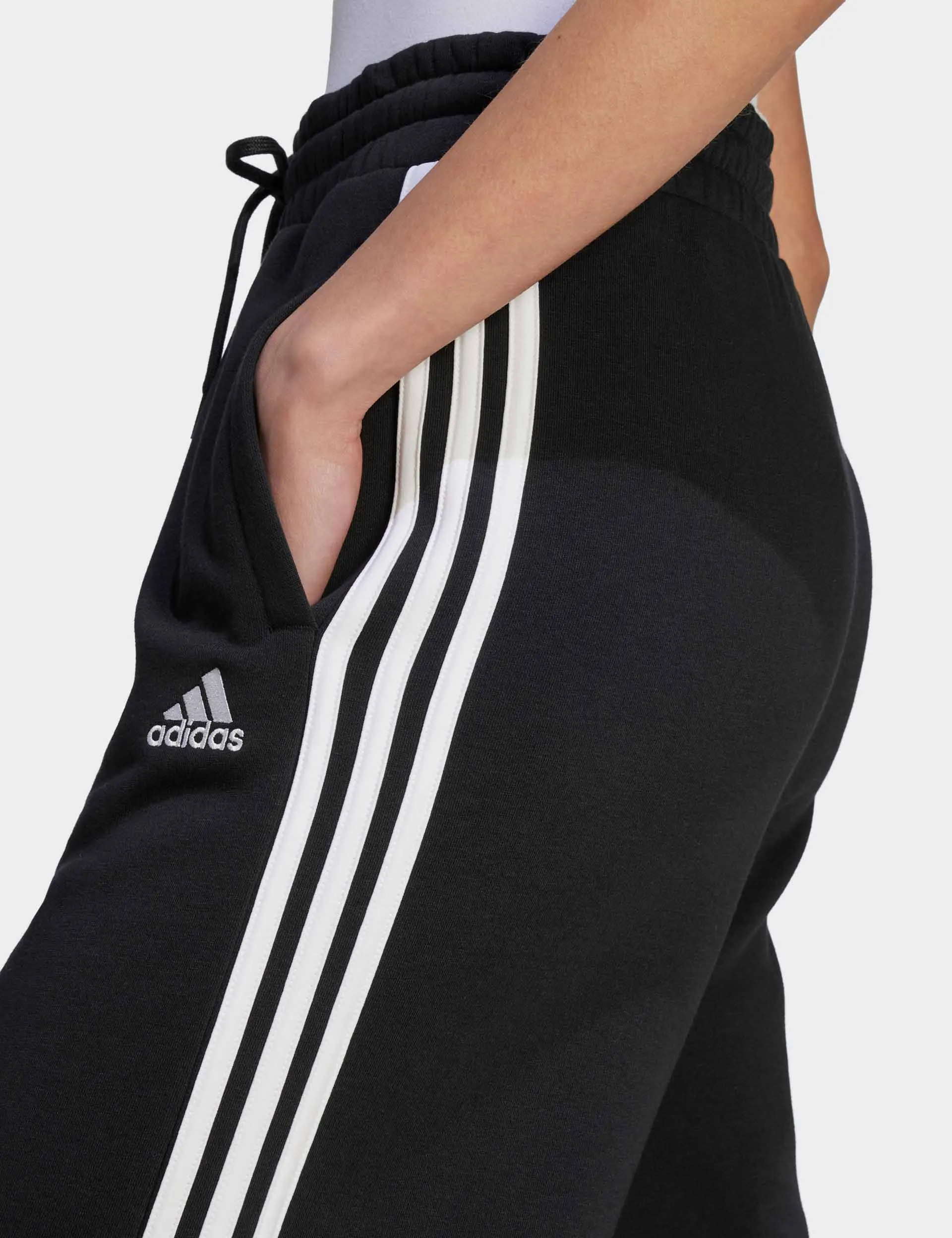 Essentials 3-Stripes French Terry Wide Joggers - Black/White